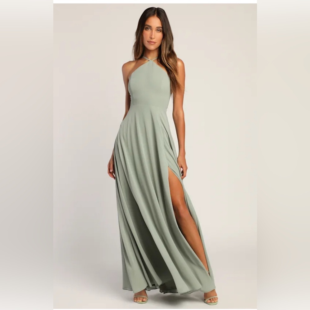 Lulus | Sage Green Halter Maxi Dress | Bridesmaid